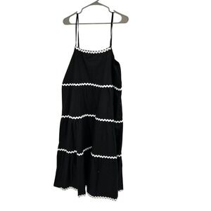 Petal + Pup‎ Black Tiered Midi Dress Loella RicRac Trim Spaghetti Strap Size 10